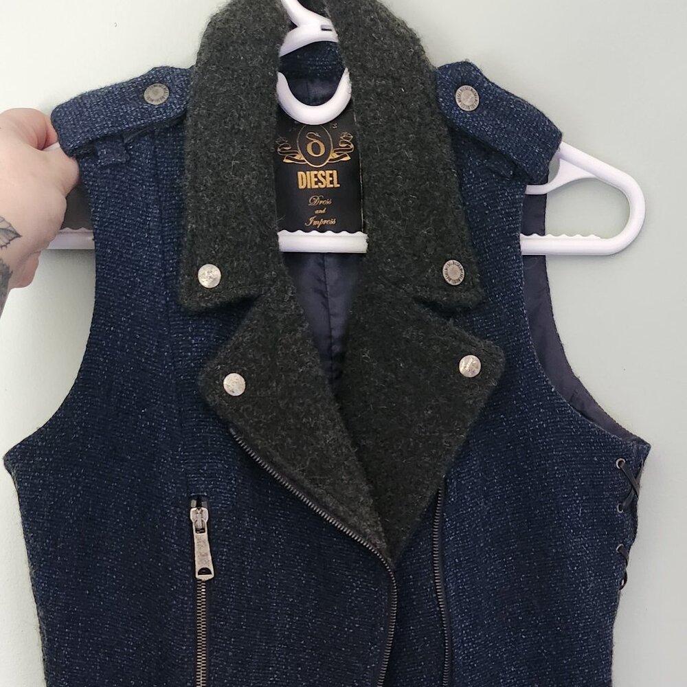 RARE DIESEL double collar motorcycle fringe vest XS